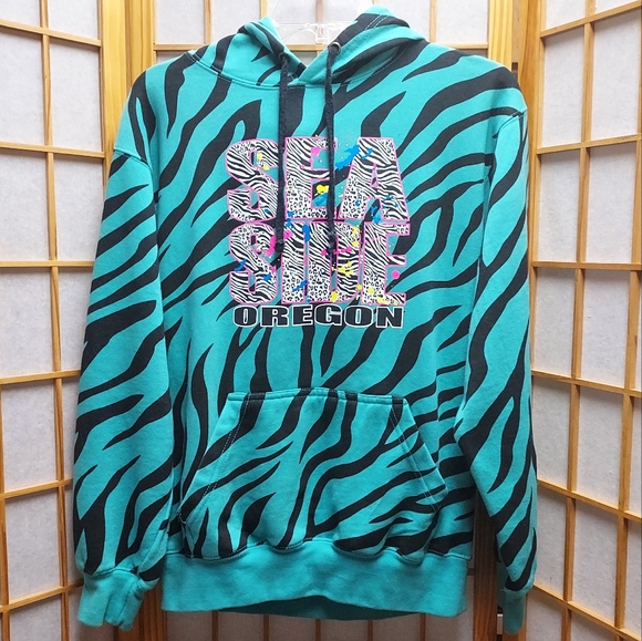 Exist Other - 🌊 Seaside Oregon teal zebra kangaroo pocket hoodie Unisex S